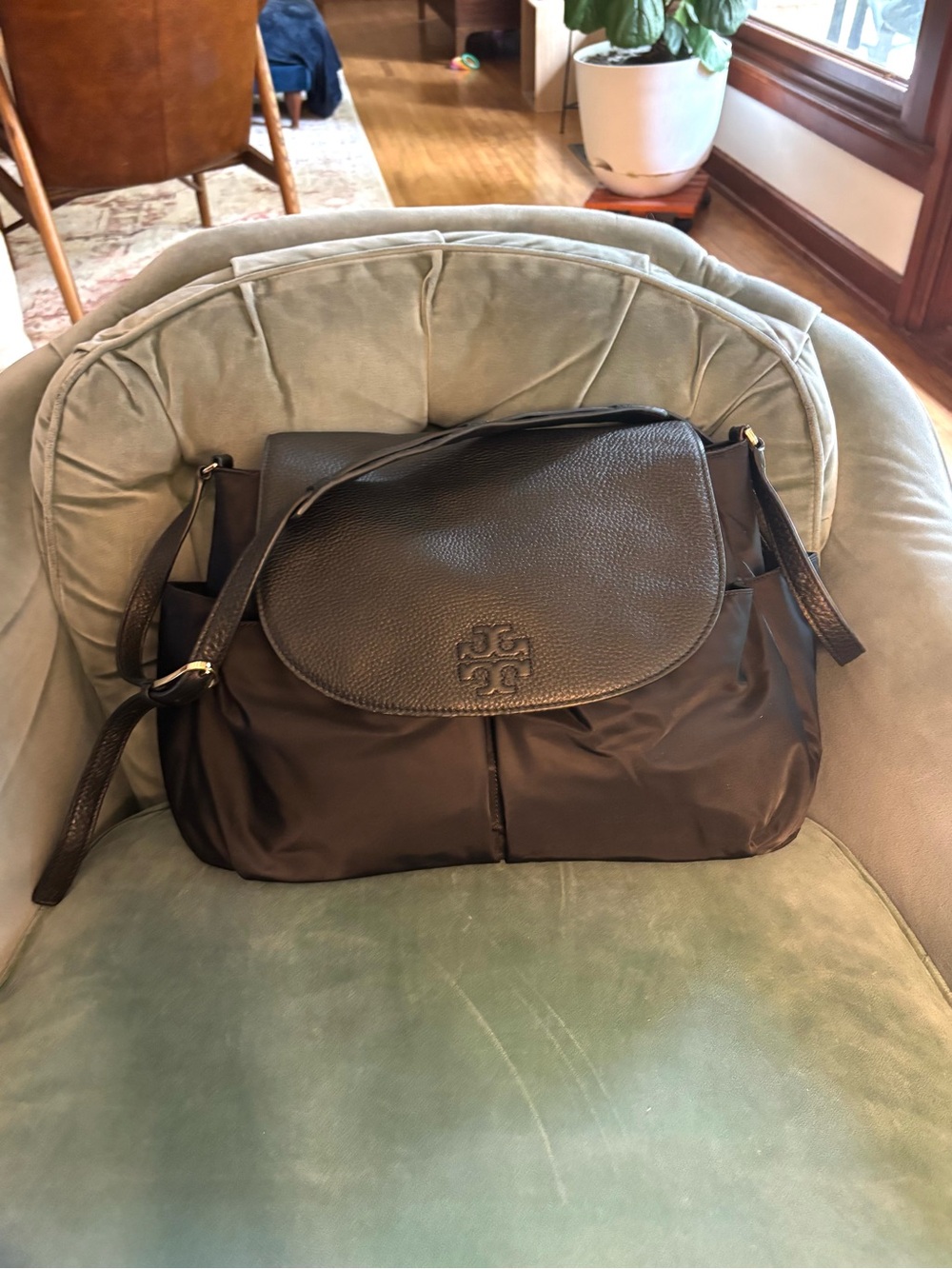 Tory Burch Thea Pebbled Leather/Nylon Messenger Diaper Bag